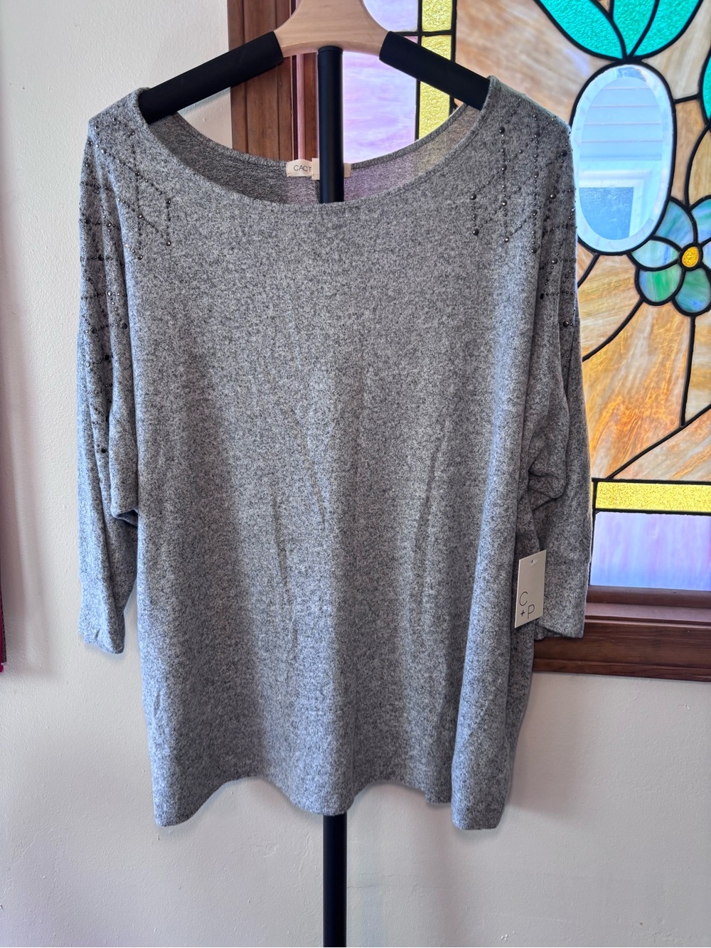 Cozy Grey Scoop Neck Knit Sweater - Lightweight Everyday Layer
